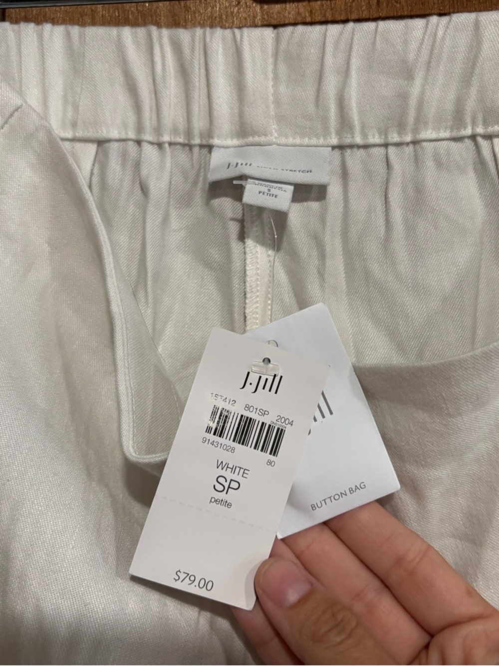 NWT J. Jill White Linen Stretch Ankle Pants Button Cuff Tuxedo Small SP - Picture 2 of 6